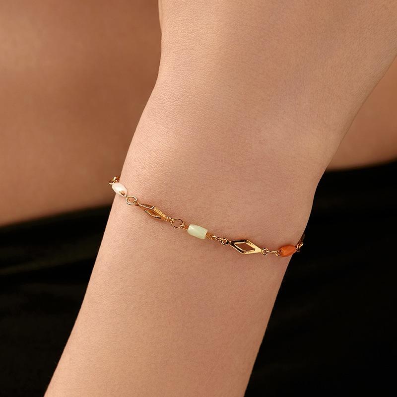 Women Fresh Style Gold Plated Color Crystal Rhombus Chain Holiday Bracelet