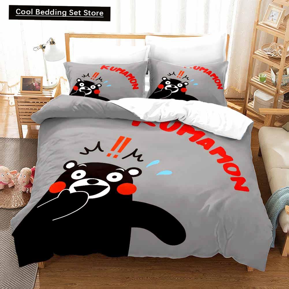 3D Print Kawaii Cartoon Comics Kumamon Bedding Set Double Twin King Duvet Cover Comforter Pillowcase Boys Girls Adults Bedroom