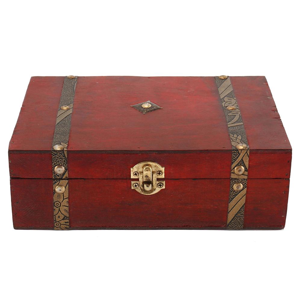 Wooden Vintage Treasure Chest Coin Jewellery  Storage Box With Lock Pirate Gift Boxes Organizer Container Decorative Gift