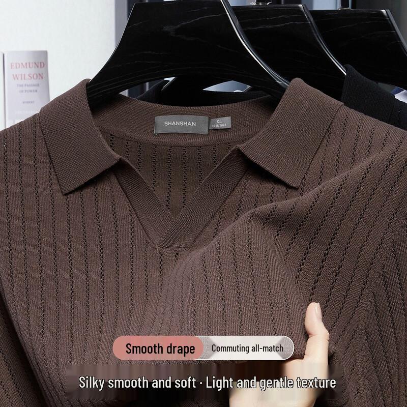 SHANSHAN Men s Sailing Holiday Series Seagull Collar Striped Knit T-Shirt 2XL кофейный