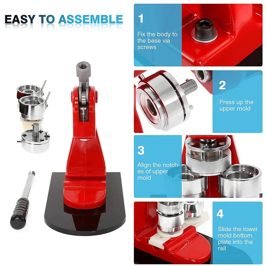 Button Maker Machine DIY Pin Badges Set, 25/32/37/44/58MM Badge Press Maker Machine with 100 Pcs Button Parts+Circle Cutter+Mold