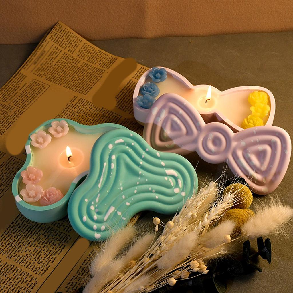 Storage Box Resin Molds Bowknot Jewelry Box Silicone Molds with Lid Epoxy Casting Molds Candle Cup Candlestick Mould