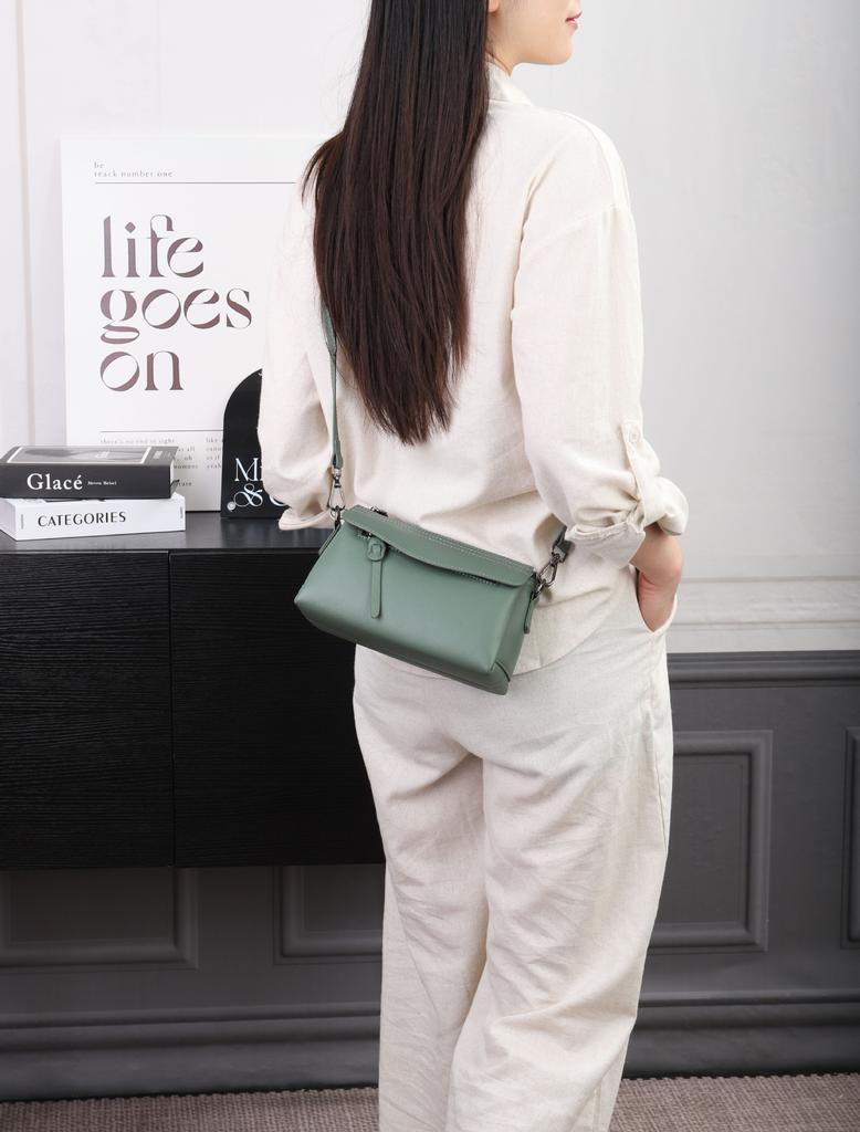 Women's Natural Pebbled Leather Crossbody - More Pocket Work-to-Evening Shoulder Bag, Soft Leather Tote with Adjustable Strap