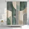 Moderner Abstraktes Duschvorhang – Boho Geometrisches Design, Wellenförmiges Grün & Beige Muster Für Stilvolle Badezimmerdekoration