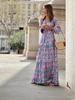 2025 European Bohemian V-Neck Long Sleeve Print Dress