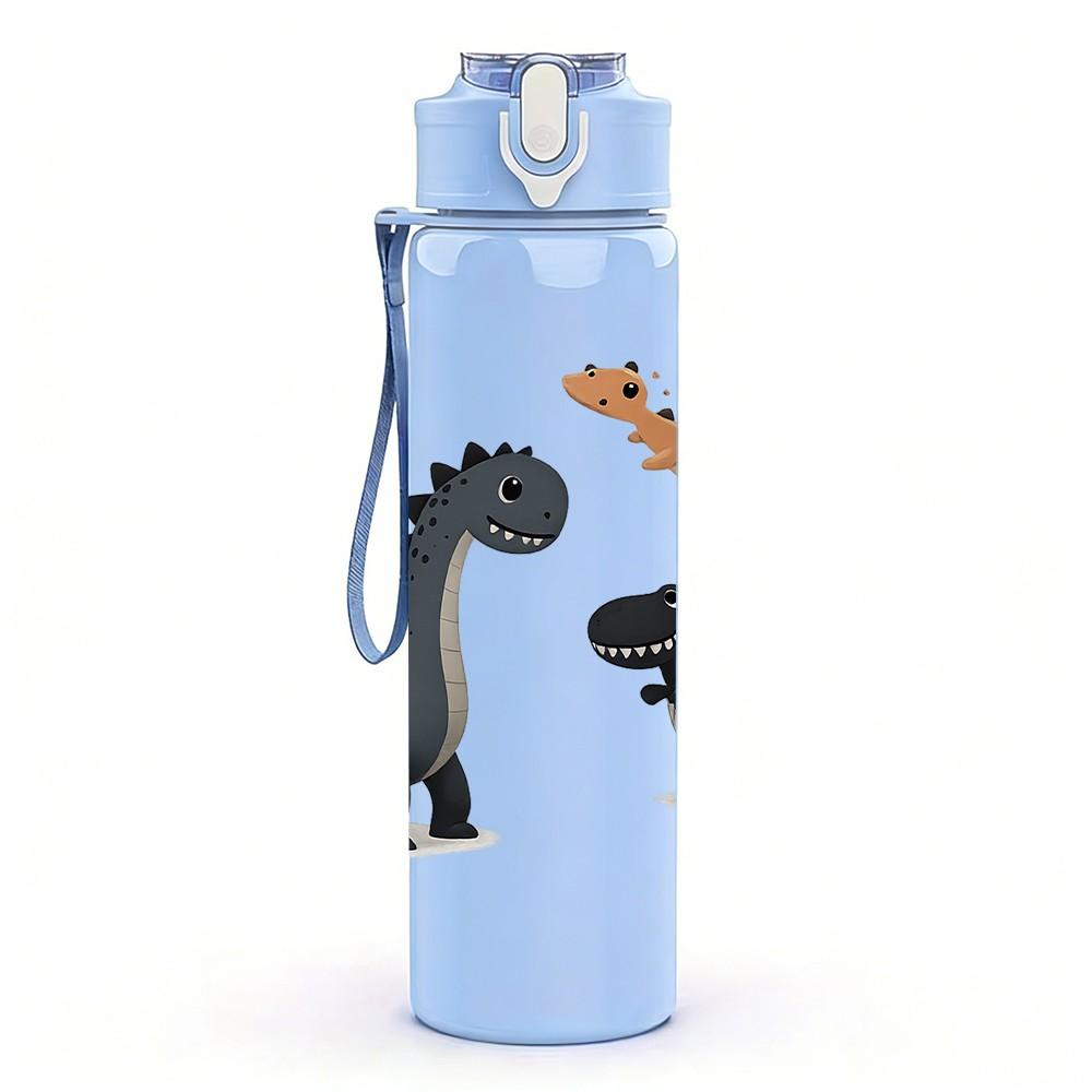 1PC Small Dinosaur Family Cartoon Print 750ml Color Plastic Sports Water Bottle Leakproof Flip Straw Lid Suitable for Sports Office Home Use