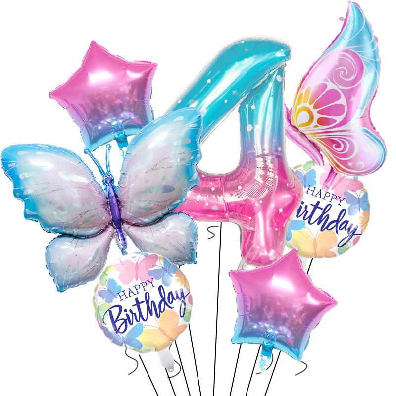 Butterfly starry sky digital balloon set children baby birthday party decoration gradual change star decoration arrangement