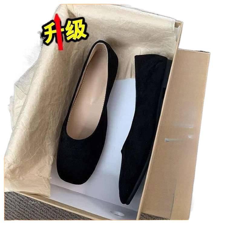 Flat-bottomed Commuter Versatile Single Shoes Women's Shoes 2025 Spring and Autumn New Square Head Black Work Shoes Suede Light Mouth Doudou Shoes