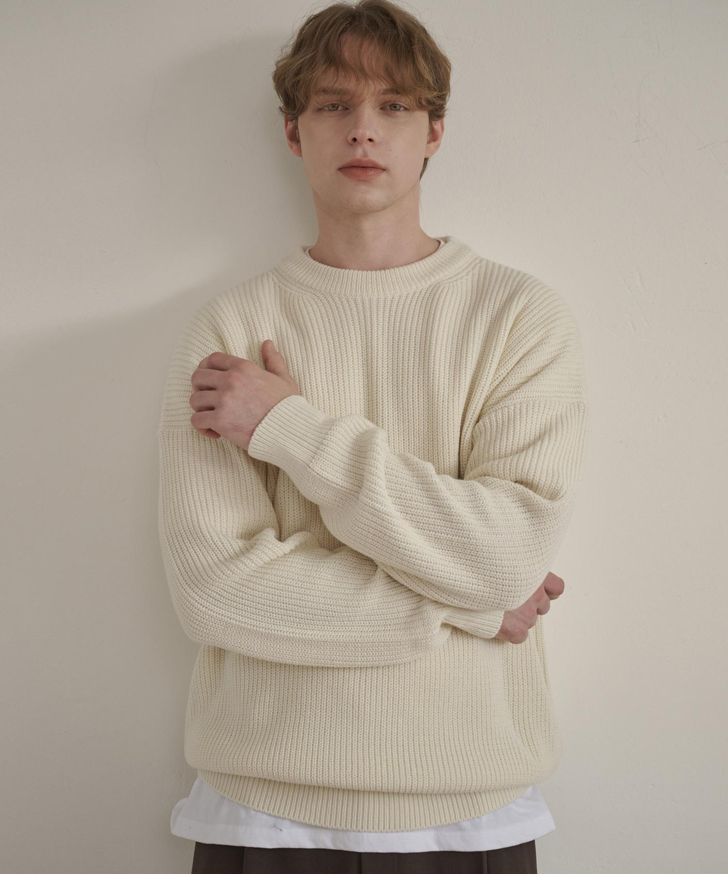 Iesn Punched Round Neck Oversized Knit Cream S