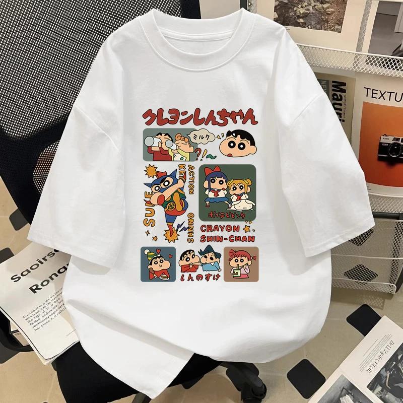 

2025 Summer Crayon Shin-chan Cartoon Character T-shirt Harajuku Pattern Printing American Sexy Women s T-shirt XXXXXL белый