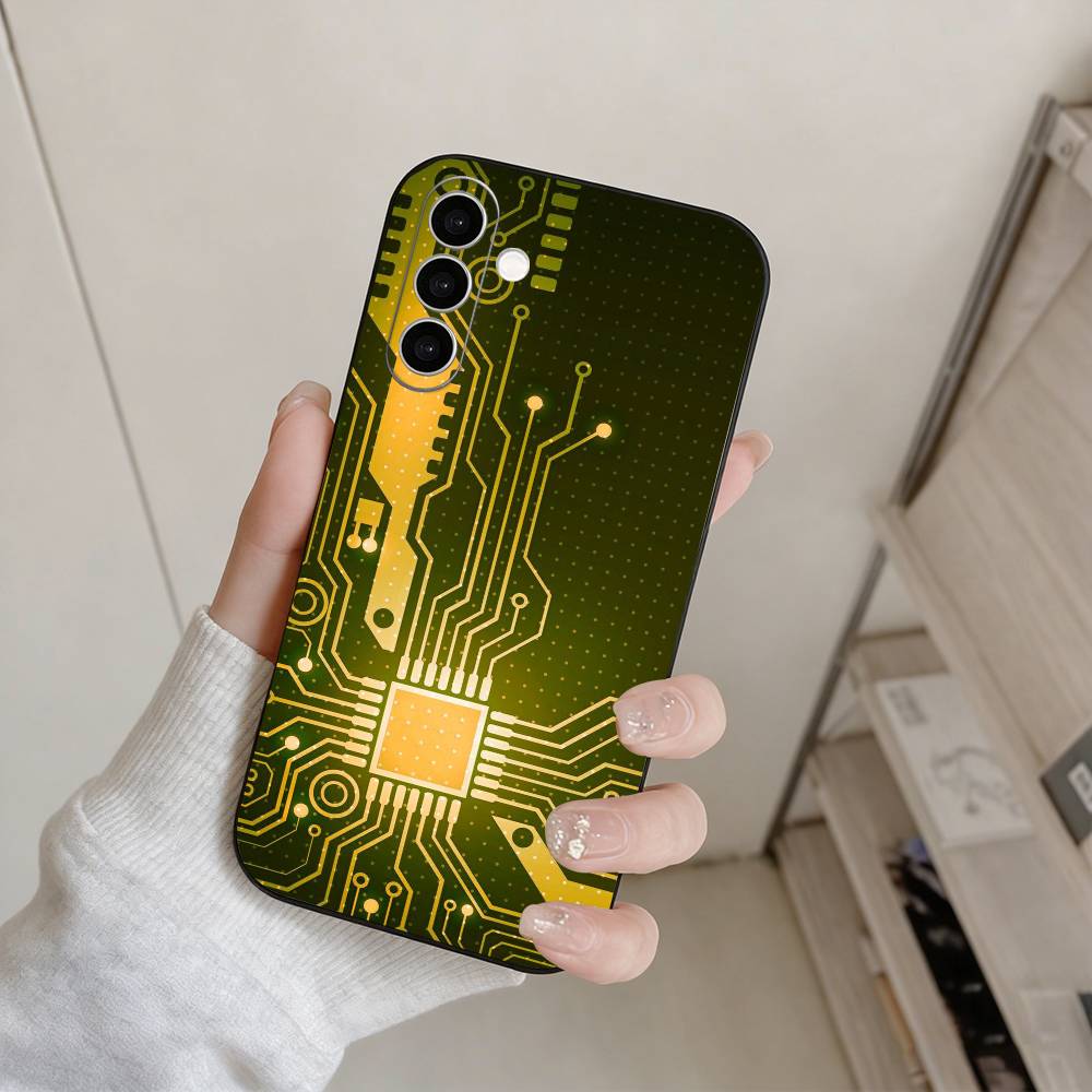 Creative Circuit Board Pattern Phone Case For Samsung Galaxy A73,A72,A71,A70,A53,A52,A51,Others Soft Black Cover