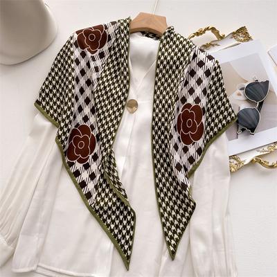 Thousand Birds Grid Flower Herringbone Velvet Printed Triangle Scarf Shawl External Scarf Headscarf Fashion Autumn And Winter Scarf