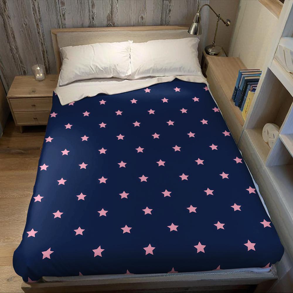 Coperta in Flanella Blu Navy con Stelle Rosa Calda Morbida Halloween Natale Divano Caldo Accogliente Decorazione Decorativa Regalo Per Tutte le Stagioni