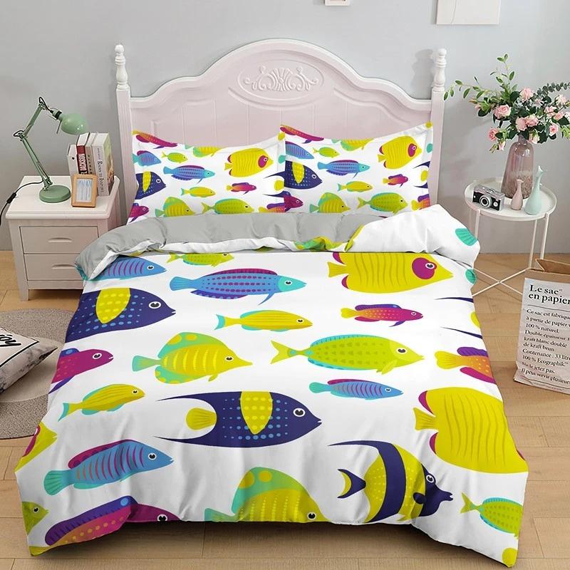Goldfish Duvet Cover King/Queen Size Golden Red 3D Animal Bedding Set for Kid Teen Adult,Fish Themed Quilt Cover with Pillowcase