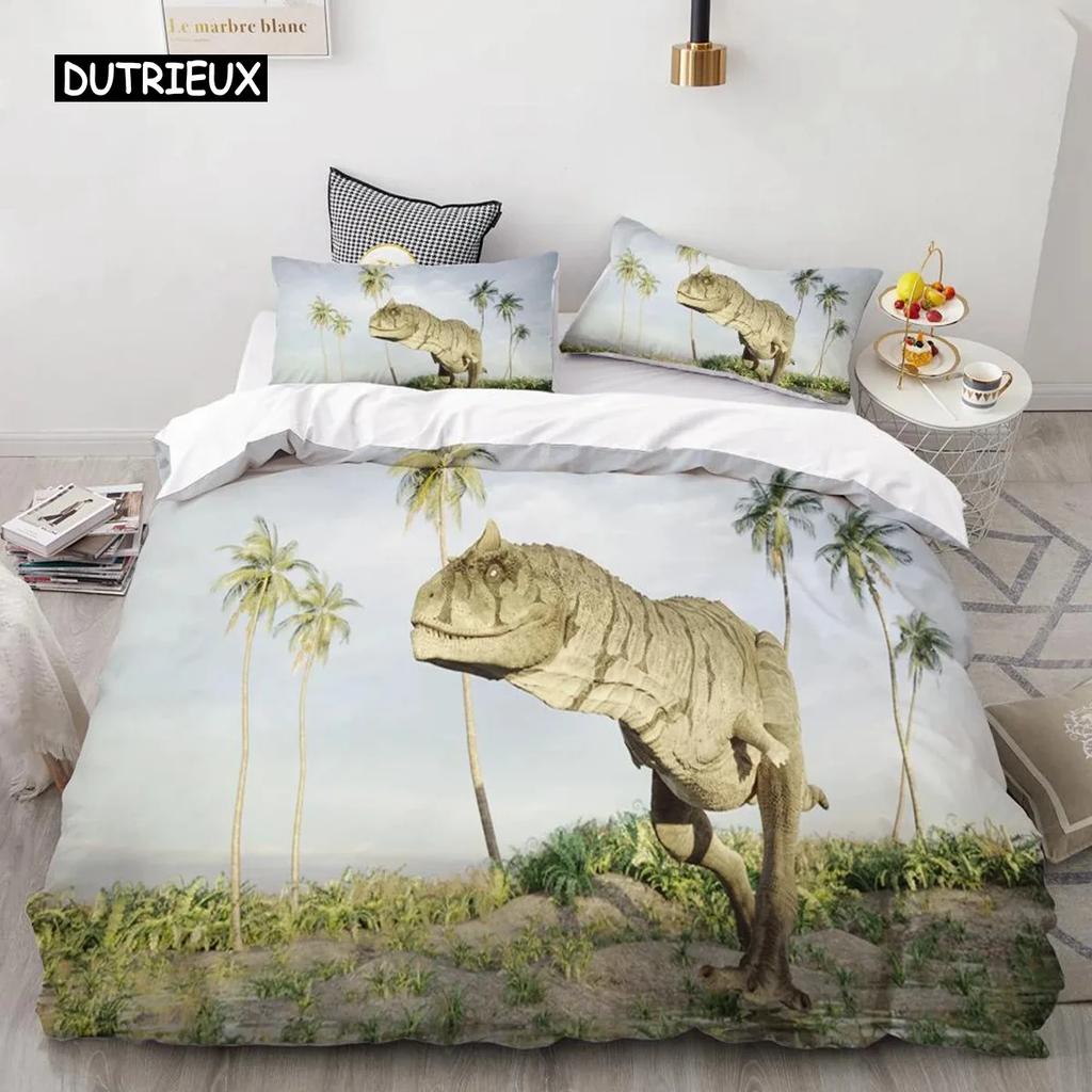 Dinosaur Soft Duvet Cover Set Twin Sized Dimensions Polyester Comfortable Quilt Cover Jurasic World Park Dinosaur Prints Twin Beding Set for Children