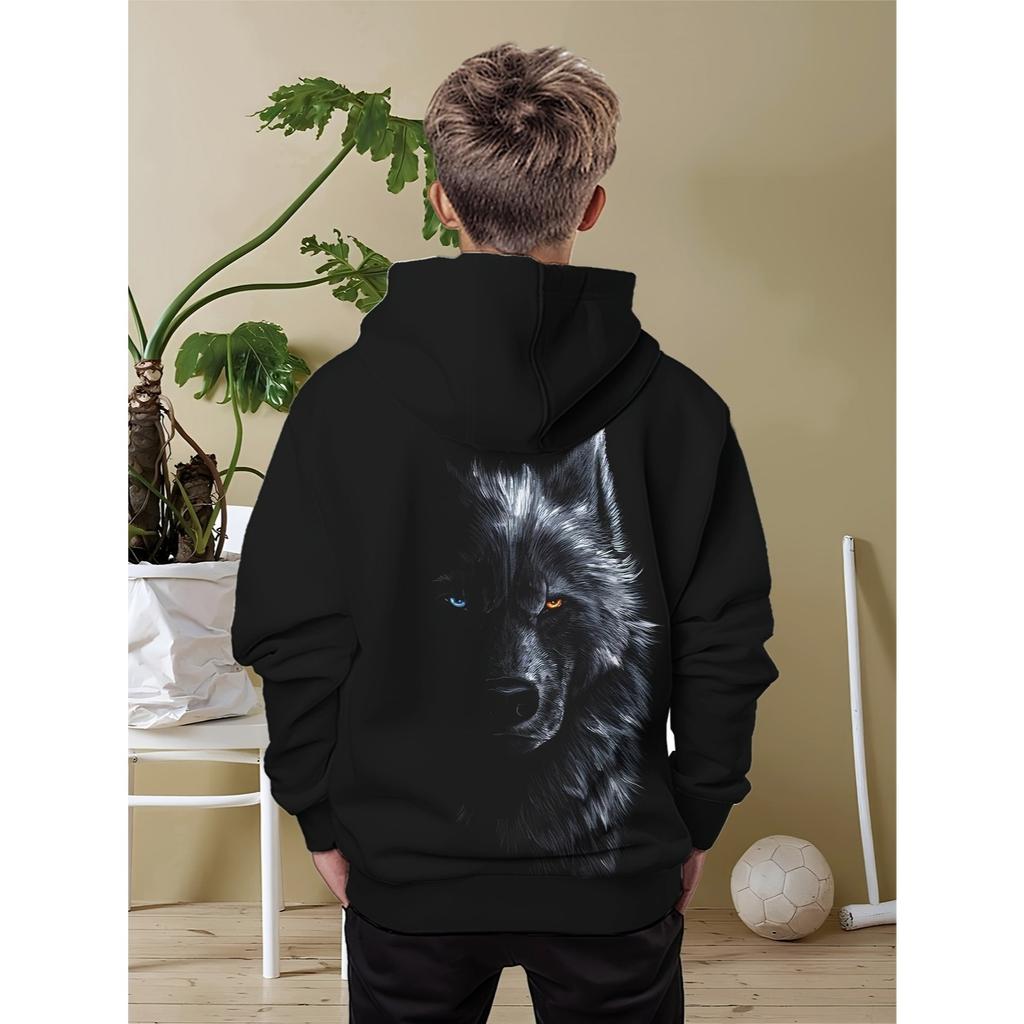 1. Casual Hoodie - Random Wolf Pattern Printed Four Seasons Comfortable, Machine Washable Regular Hoodie