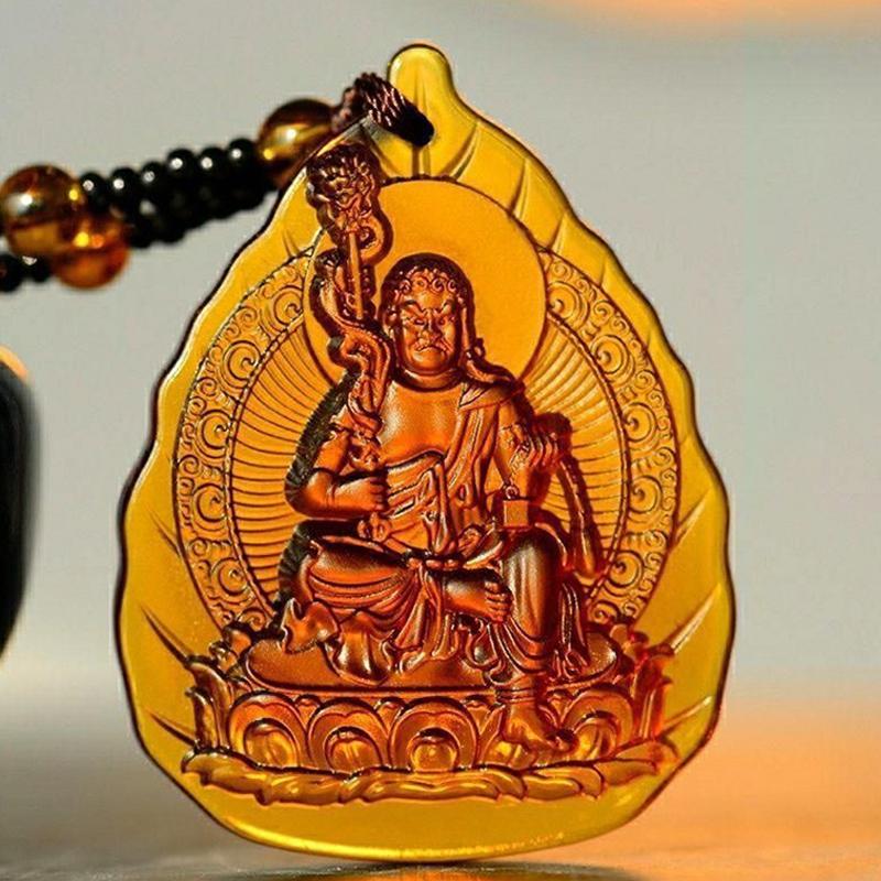Ice Yellow  Lucky Pendant Long Sweater Necklace Manjushri Amitabha Tibetan Buddhism Religion Amulet Necklaces Unisex Gift