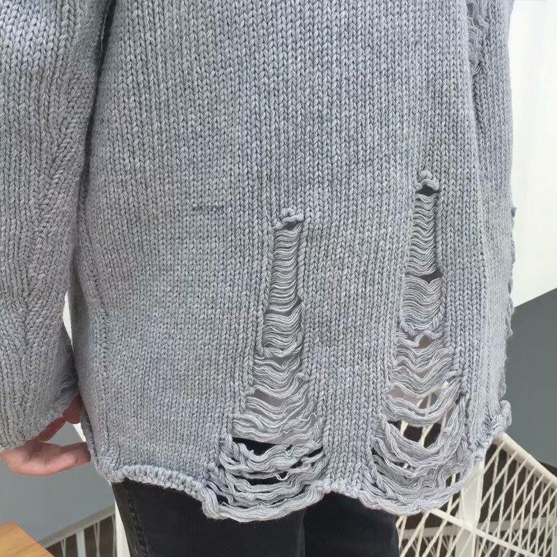 Erkekler Kadınlar Sokak Hip Hop Kazaklar Jumper Moda Büyük Boy Tüm Maç Erkekler Bahar Yıkama Delik Yırtık Örgü Kazak