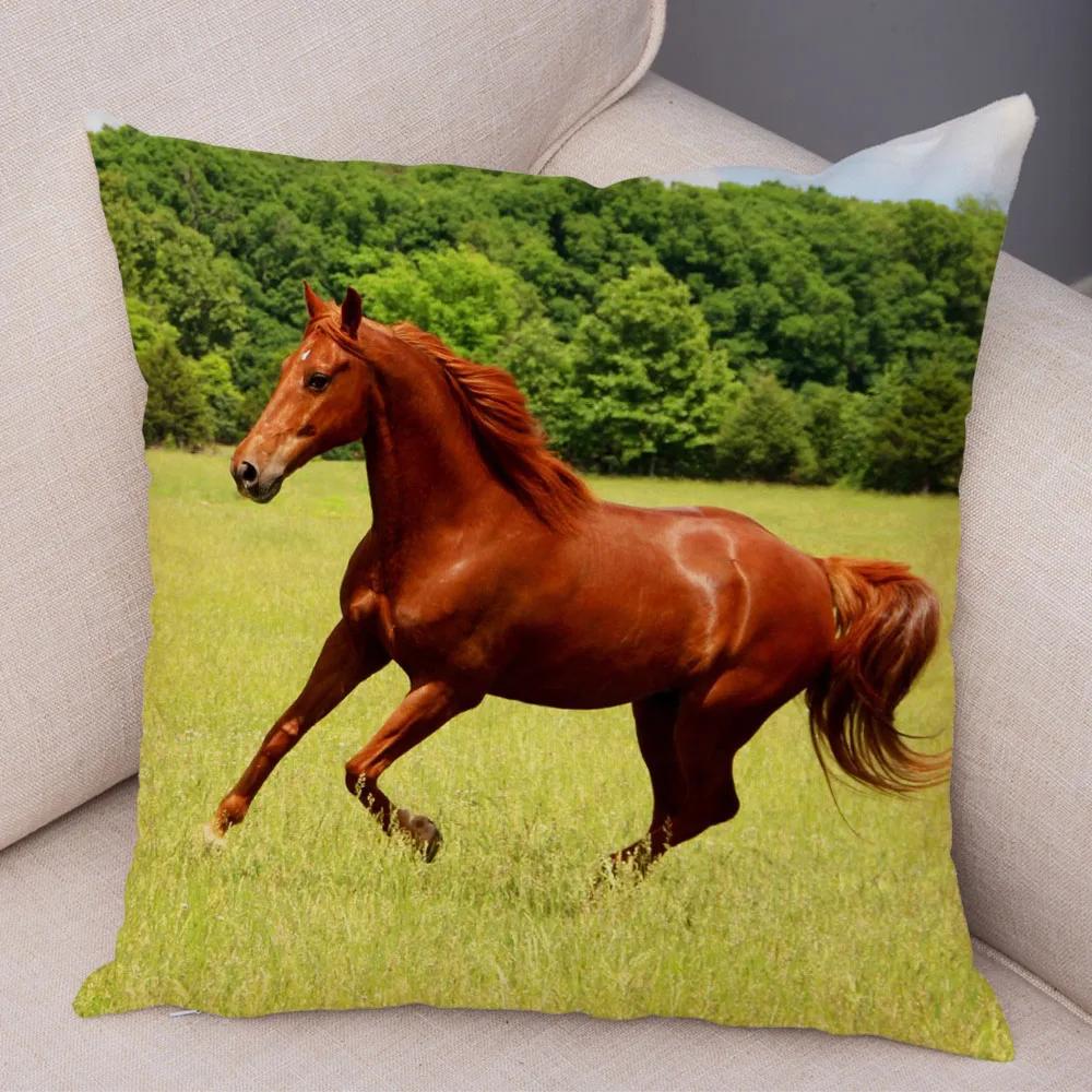 Wild Horse Cushion Cover Decor Animal Print Pillowcase  for Sofa Home Car Children Room Super Soft Plush Pillow Case 45x45cm