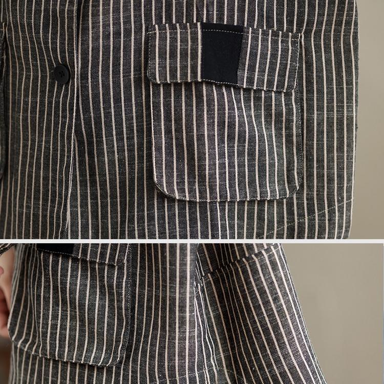 Dimanaf 2025 New Women Coat Stripe Jackets Linen Thin Vintage Outerwear Long Sleeve Spring Loose Button Coat