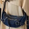 Τσάντα Crossbody από Τζιν, Απλή Τσάντα με Κέρατο, Ρετρό Πλυμένη Φθαρμένη Τσάντα