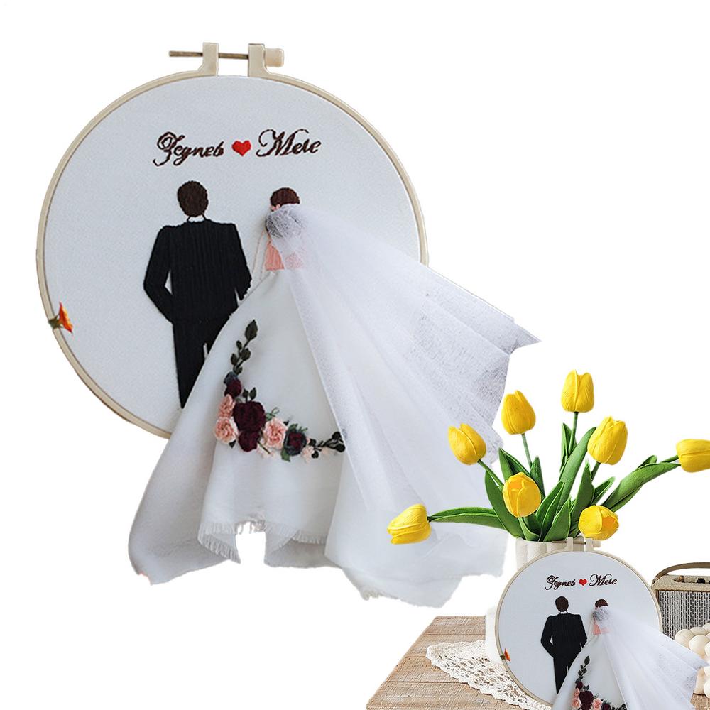 Embroidery Kit For Couple Punch Needle Set Crafts Embroidery Wedding Kit With Hoops And Color Threads For Beginners Adults
