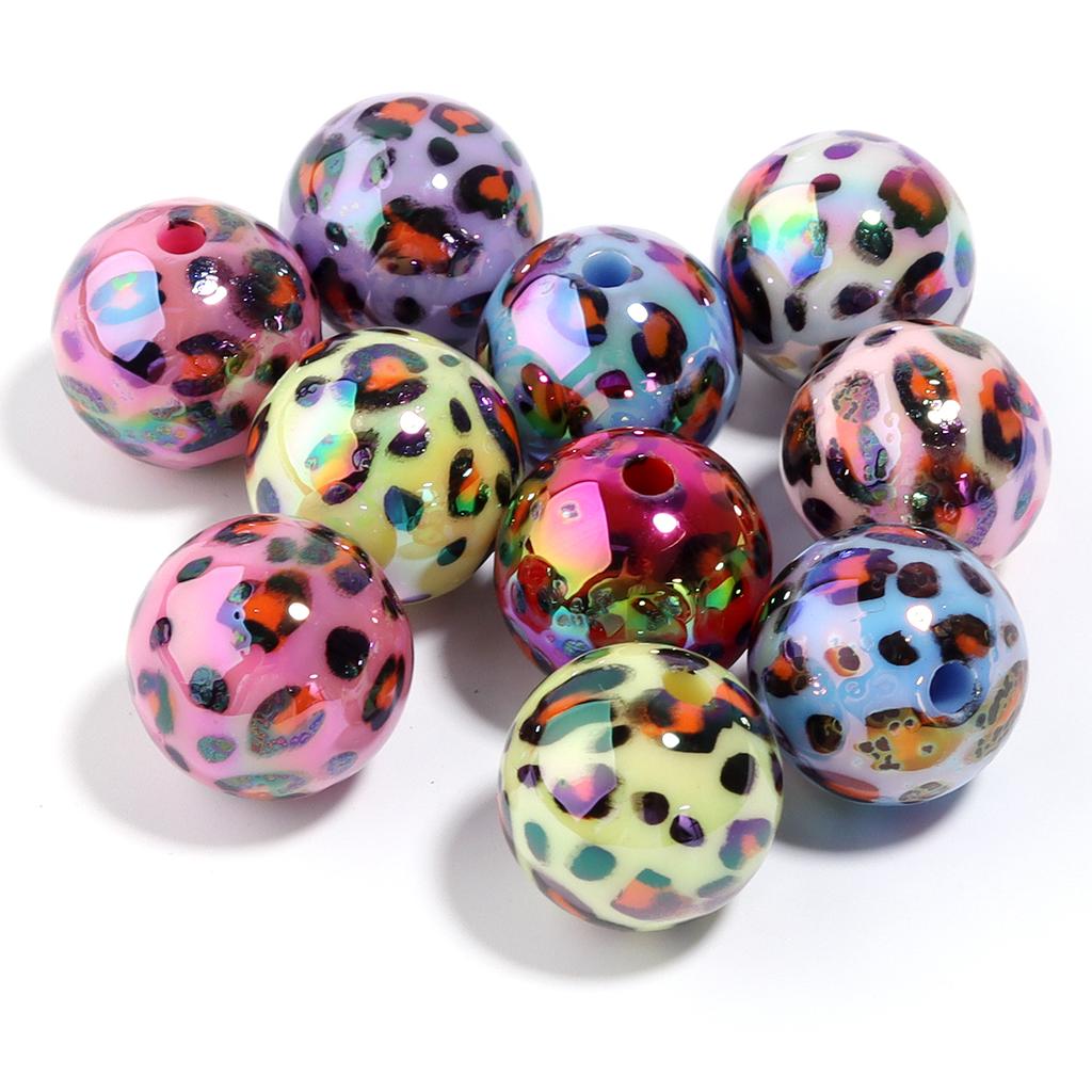 10pcs Acrylic Plated Color Beads UV Loose Round Ball Bead for DIY Beadable Pen Jewelry Making Bracelet Phone Chain Materials