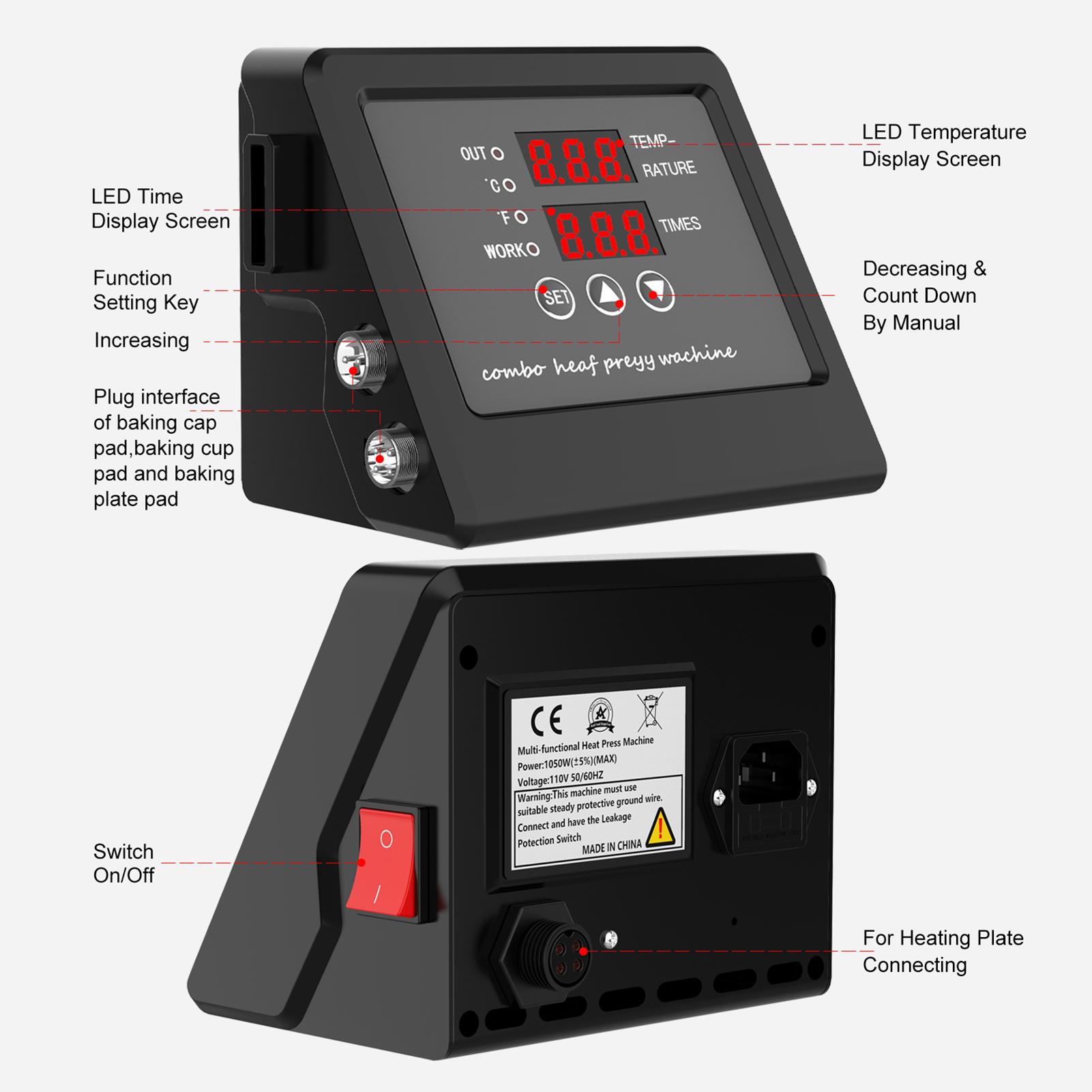 Multi-functional Heat Press Machine Control Box Digital Box LED Controller for T-shirtsCelsiusPlateCelsiusCapCelsiusMug Swing Away Heat Transfer Subli