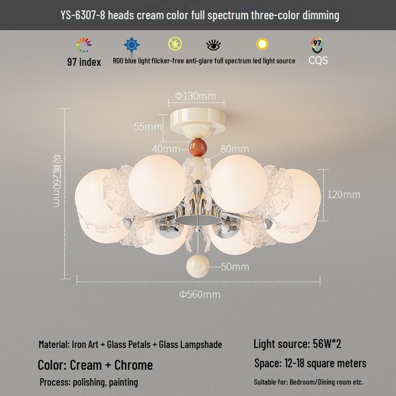 French Luxury Glass Chandelier - Modern Minimalist Lighting for Bedroom or Study