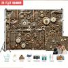 2D Flat Party Backdrop Banner - Large Steampunk Theme with Gears, Pipes & Vintage Clock