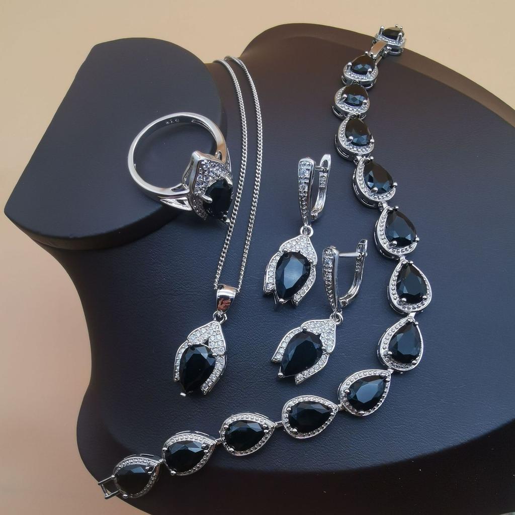 Trendy Women Bridal Jewelry Sets Silver 925 Cubic Zirconia Jewellery Wedding Earrings Rings Bracelets Pendant Necklace