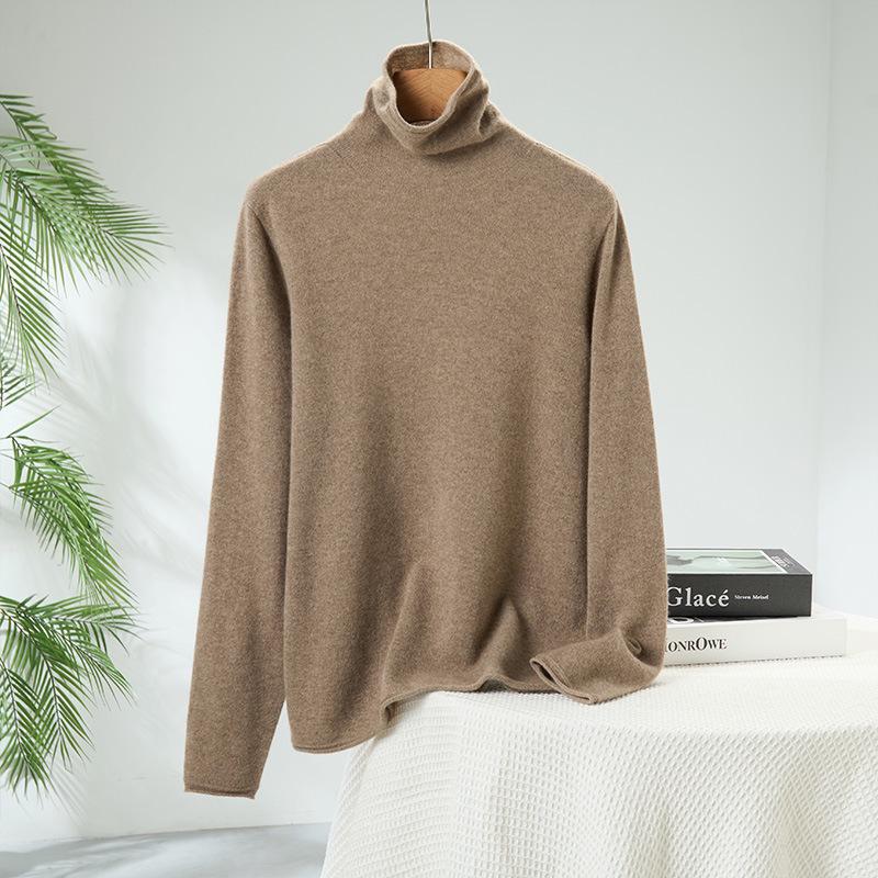 Lekasha Women's Slim Fit Cashmere Turtleneck Sweater - Rolled Edge, Semi-High Neck, Long Sleeve, Fashionable Base Layer.