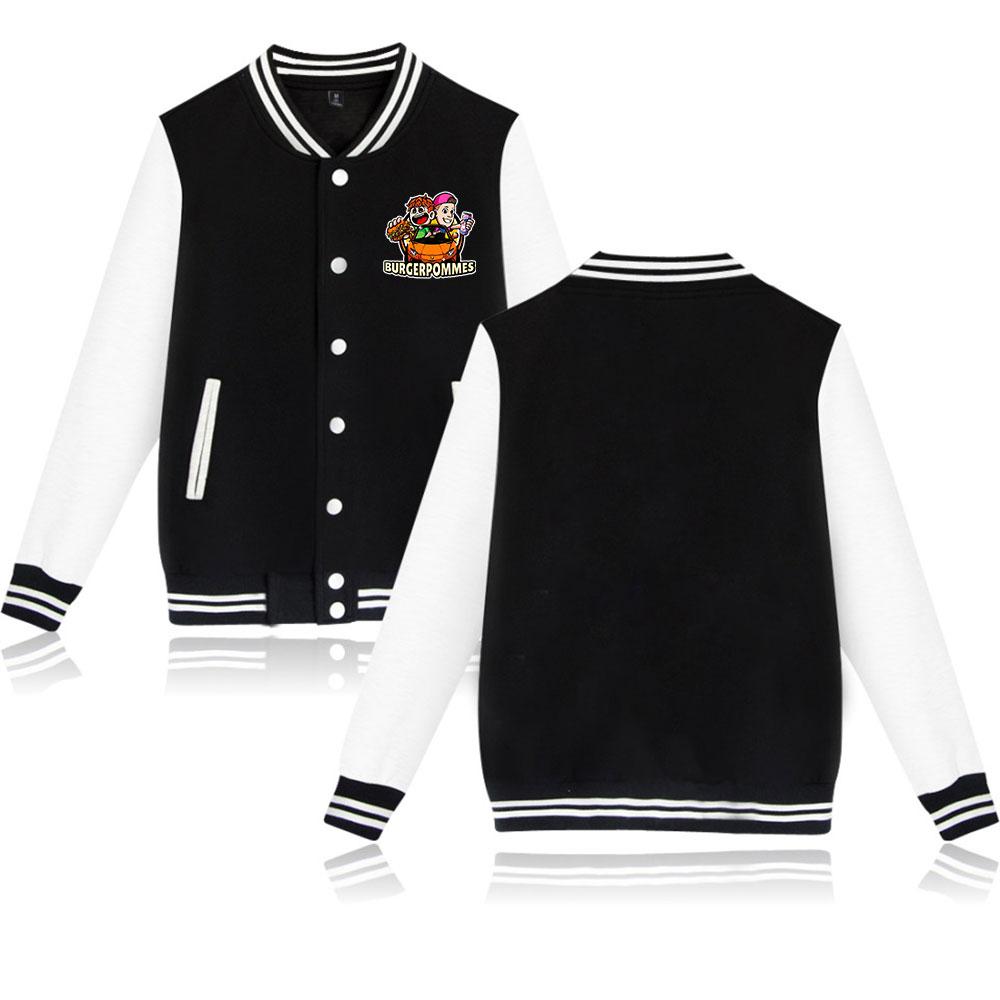 Burgerpommes ICrimax Estampa Homens Mulheres Hip Hop Jaqueta Casaco Moletons Blusa de Moletom Uniforme de Baseball Streetwear Meninos Meninas Cardigã Tops Roupas