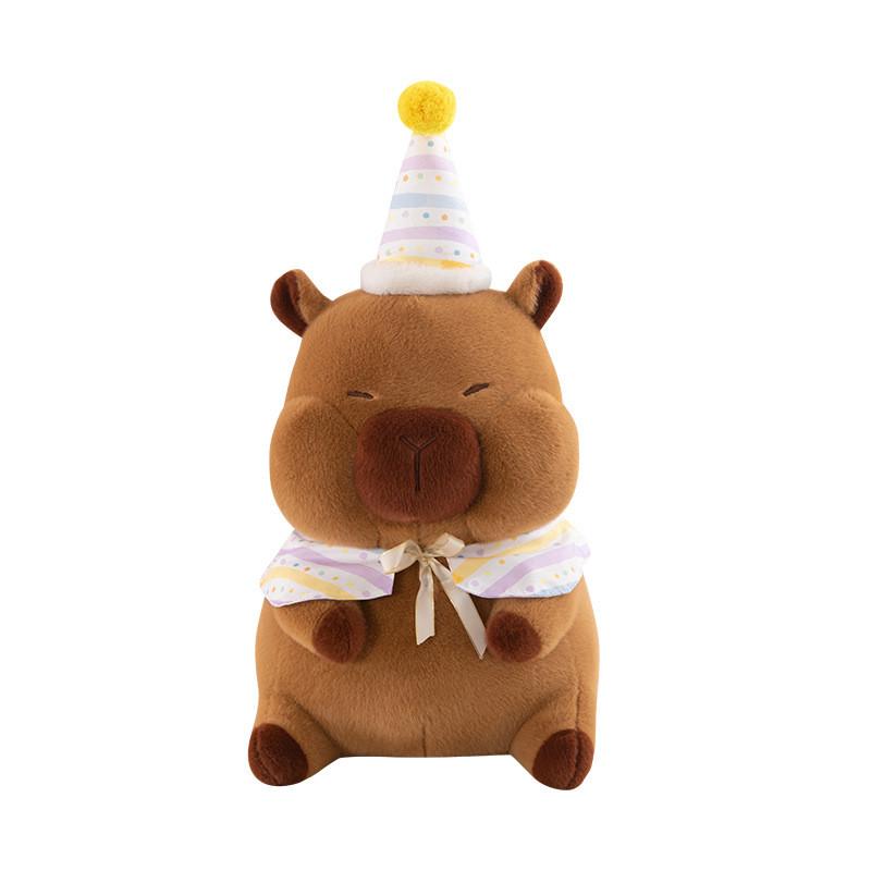 Capybara Birthday Hat Plush Toy Cute Stuffed Doll Cartoon Decoration Kids Gift