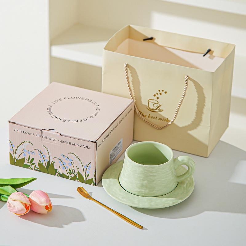 High end Stone patterned Ceramic Coffee Cups and Saucers for Office High Value Light Luxury Coffee Cups for Couples Breakfast Cup Souvenirs