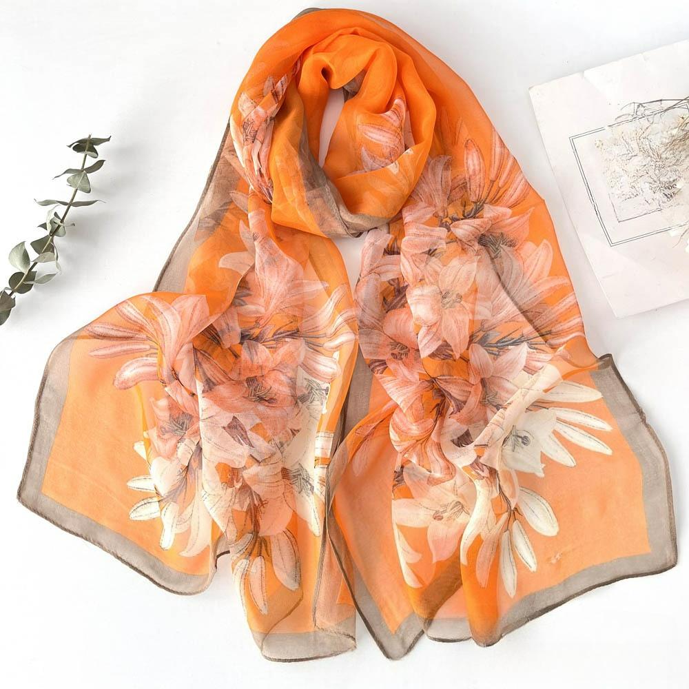 Lotus Sunscreen Silk Scarf Seaside Beach Towel Long Ladies Silk Scarf Lotus Pond Moonlight Thin Silk Scarf