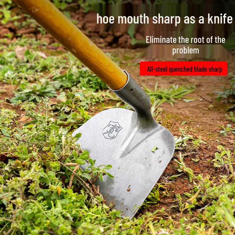 Large Manganese Steel Hoe - One-Piece Design for Weeding and Soil Loosening In Gardens with Locust Wood Handle