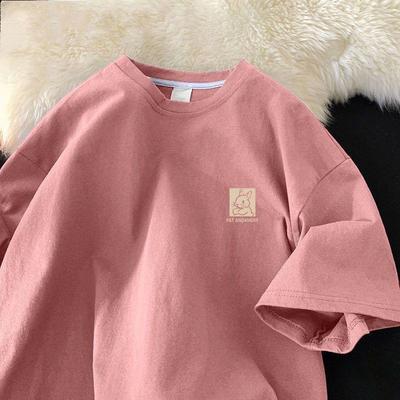 Camiseta de manga curta de coelho de algodão feminina verão nova manga de cinco minutos solta