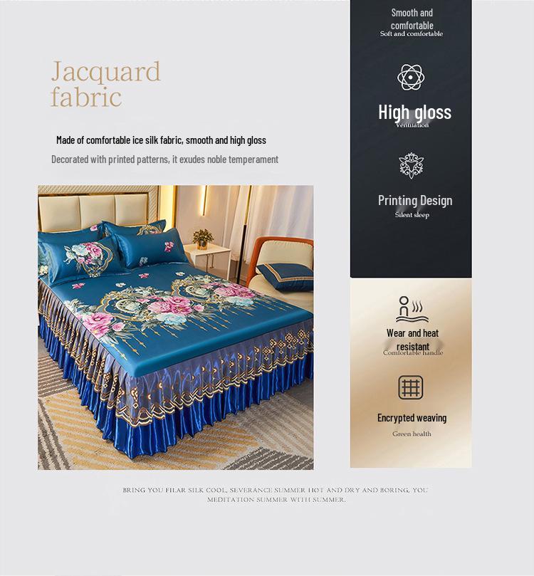 Ice Silk Bed Skirt 3-Piece Set: Machine Washable, Soft, Double Bed, Summer