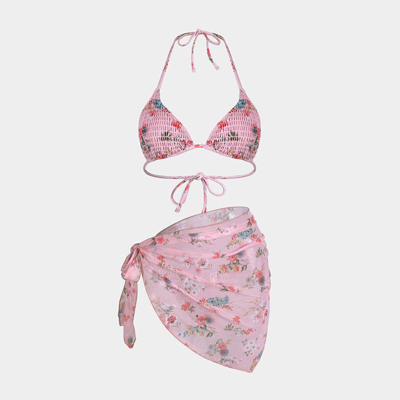 Europäisches und Amerikanisches Bedrucktes Dreiteiliges Bikini-Set mit Gaze-Rock - Sexy Urlaubs-Badeanzug