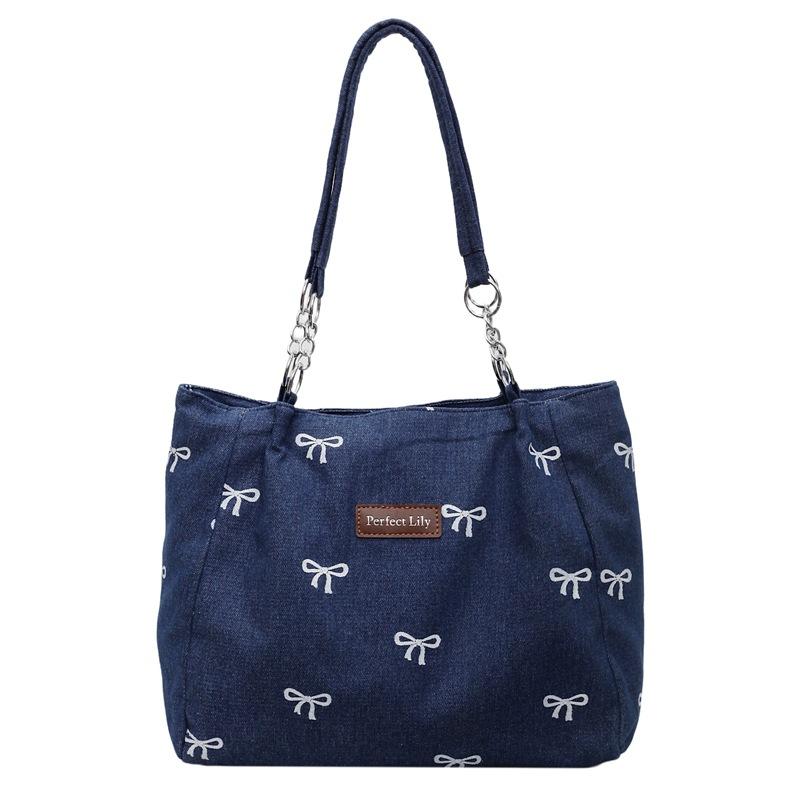 Denim-Umhängetasche Damen vielseitige große Kapazität gewaschene Canvas-Tasche blau Pendlertasche tragbare Einkaufstasche