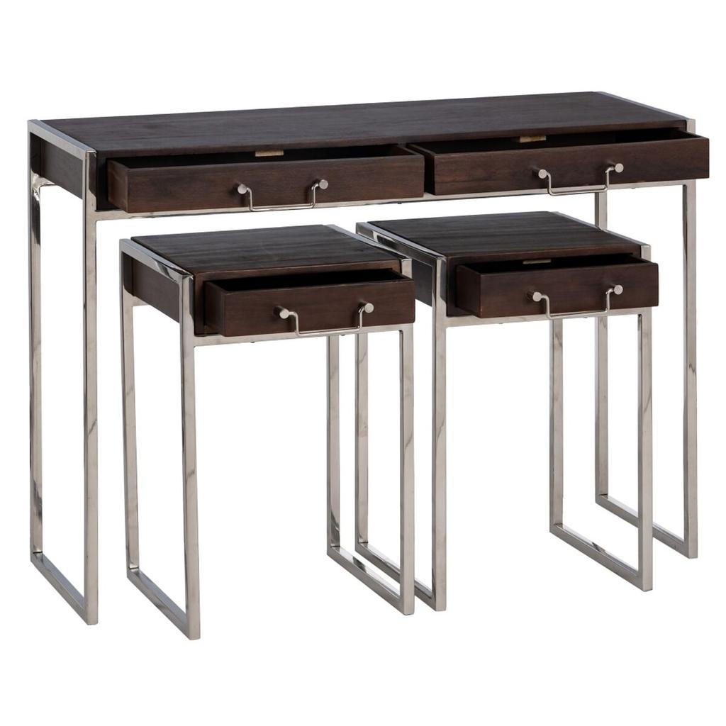 Entrance Furniture Metal Wood Brown Silver (3 Units)