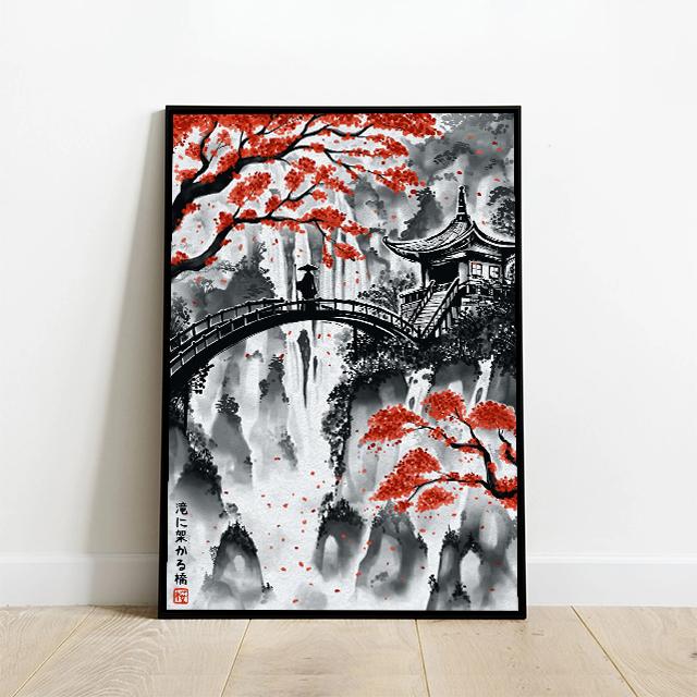 Japanese Ink Wash Painting, Torii, Crane, Samurai Geisha, Koi Carp, Art Canvas Prints, Wall Art, Home Decor Mural