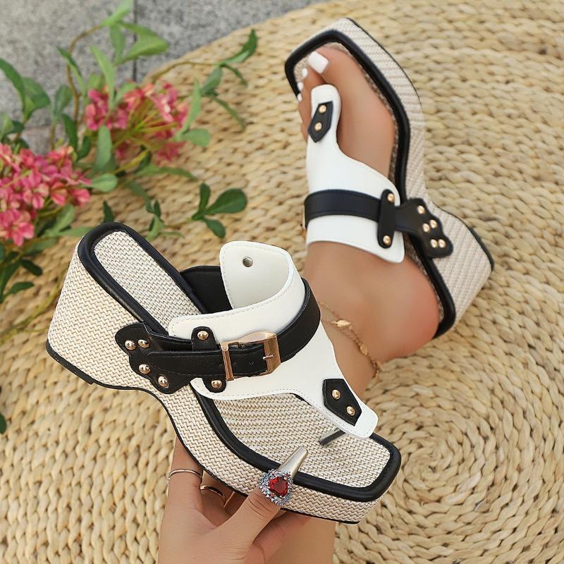 

Fashion 2025 New Wedges Clip Toe Slippers Women High Heels Shoes Sexy Heeled Sandals Fashion Beach Flip Flops Pumps New Dress Sandals 35 белый