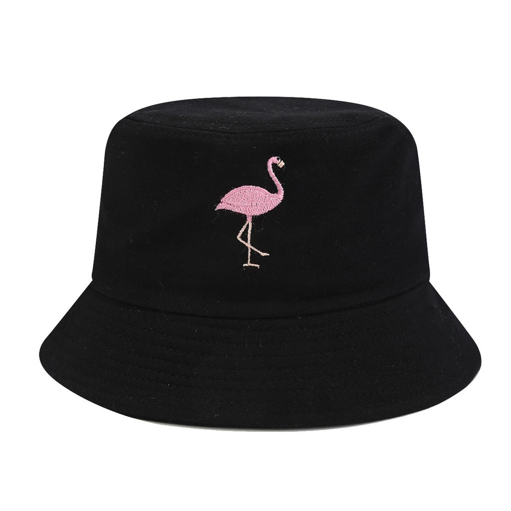 Korean version of the new flamingo embroidered bucket hat female students outdoor shopping macaron basin hat couple hat