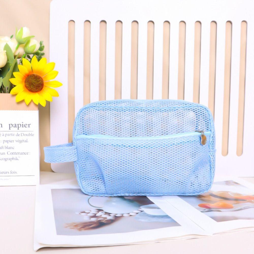 Square Mesh Makeup Bag Portable Travel Wash Bag Simple Transparent Mesh Cosmetic Bag  Camping