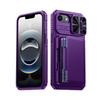 With Card Holder Sliding Camera Cover And Stand For iPhone 16E / iPhone 17E Phone Case, Anti-Fall PC+TPU Wallet Case-Purple