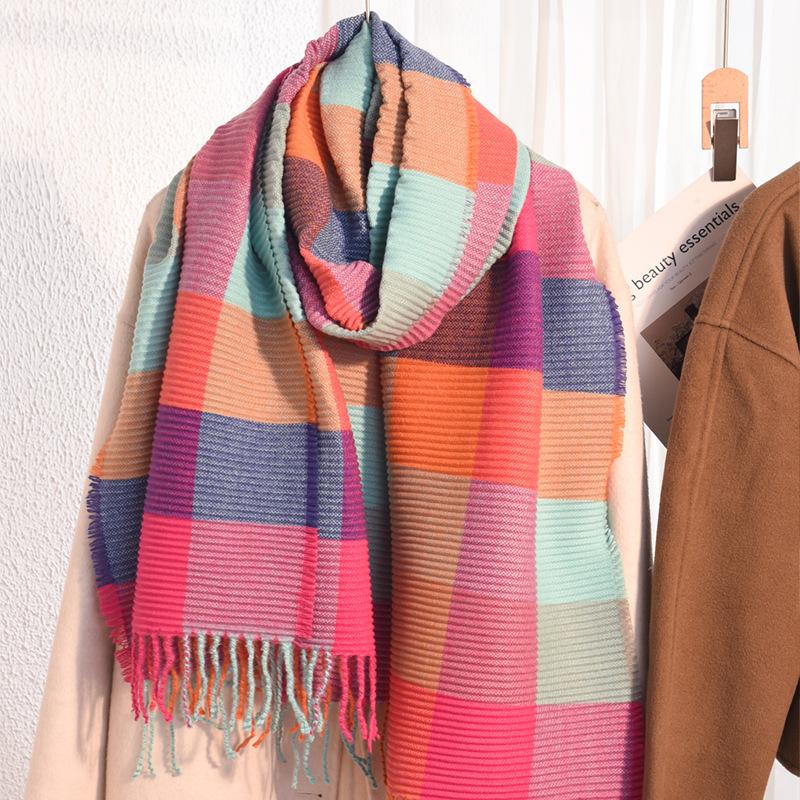 Scarf women's winter new imitation cashmere knitted color matching shawl trendy thickened warm versatile long scarf