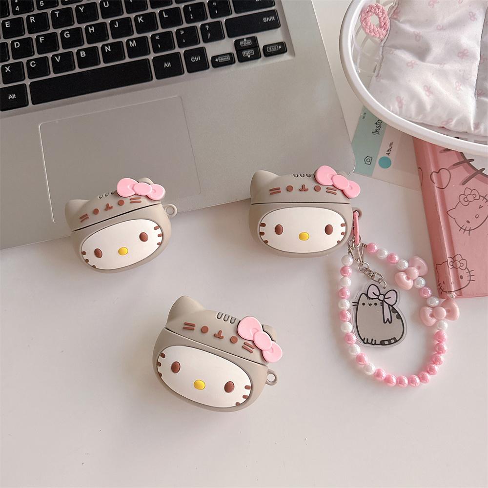 Kawaii 3D Hellokitty Headphone Case Silicone Shockproof Cover for Airpods Pro 2 Pro 3 Airpods 4 Case with Chain Charm
