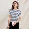 Women's Mulberry Silk Blend Striped Short Sleeve Knit Top